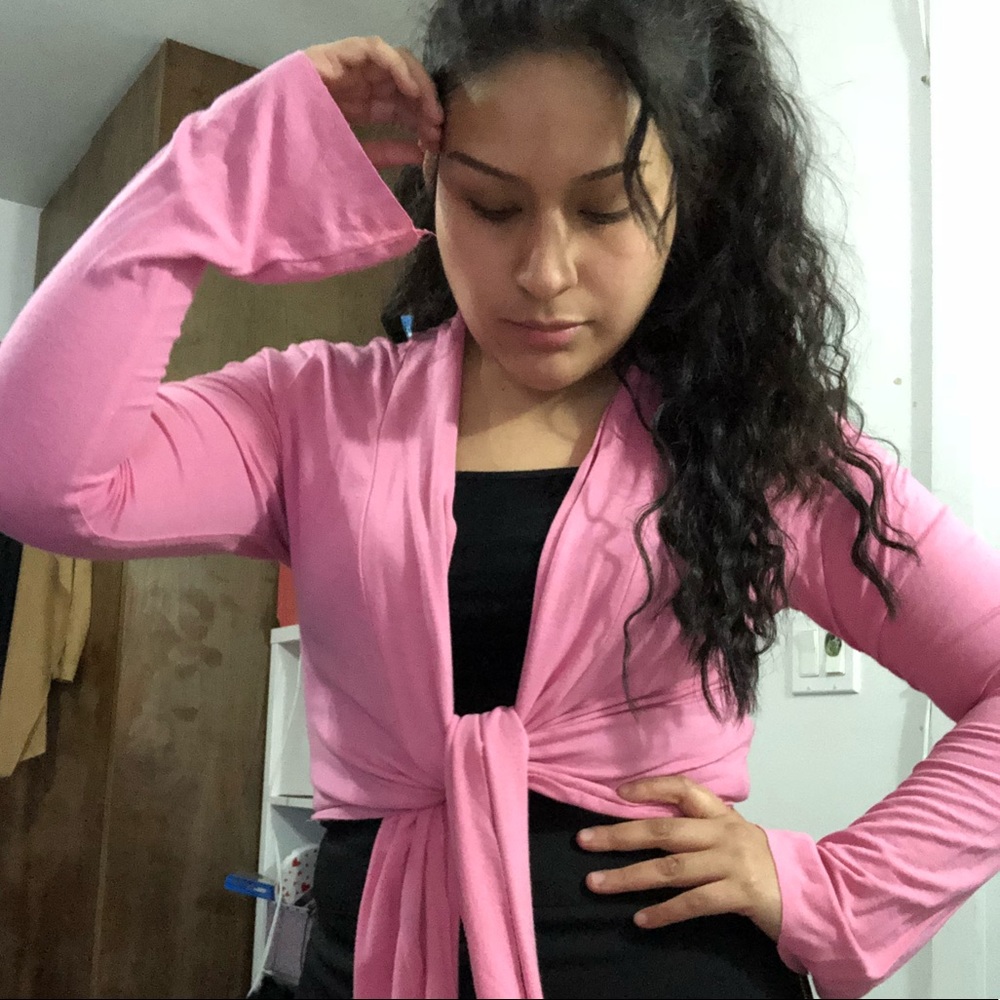Pink tie on shirt
